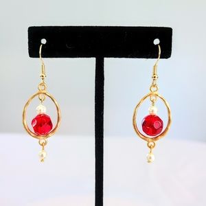 Subtle Delights Handmade Abstract Art Hammered Gold Loop Beaded Pearl Earrings